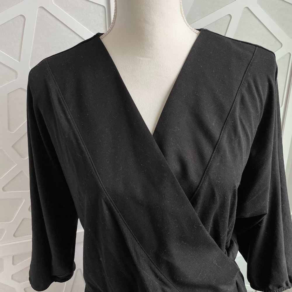 Garnet Hill Batwing Faux Wrap Knit Midi Dress Black Sz M Medium - Picture 6 of 12